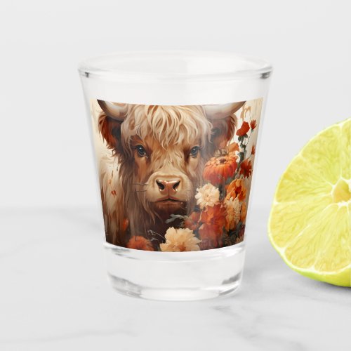 A Floral Highland Cow Series Design 1 Shot Glass