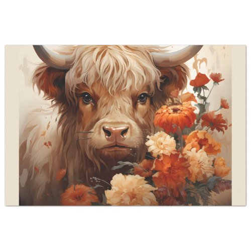 A Floral Highland Cow Series Design 1 Tissue Paper