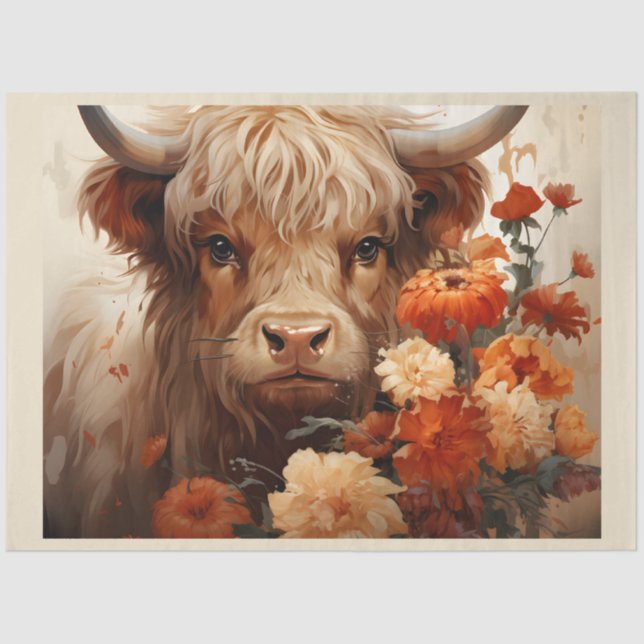 A Floral Highland Cow Series Design 1 Tissue Paper (Front)