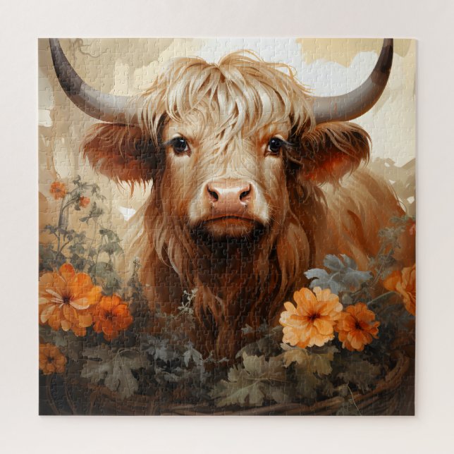 A Floral Highland Cow Series Design 2 Jigsaw Puzzle (Vertical)