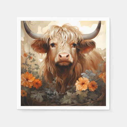 A Floral Highland Cow Series Design 2 Napkins