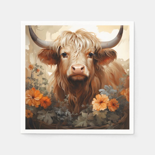 A Floral Highland Cow Series Design 2 Napkins (Front)