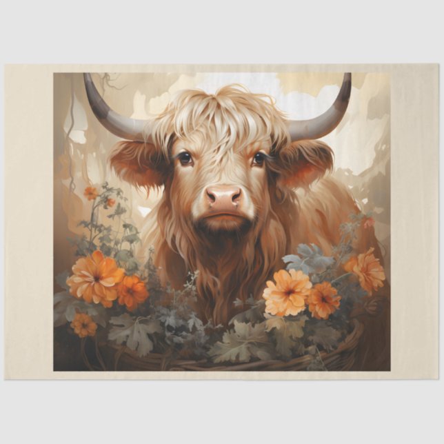 A Floral Highland Cow Series Design 2 Tissue Paper (Front)