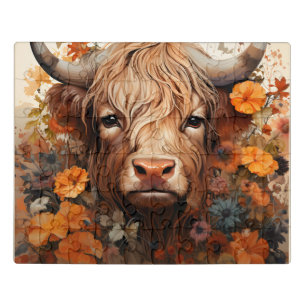 A Floral Highland Cow Series Design 3 Jigsaw Puzzle