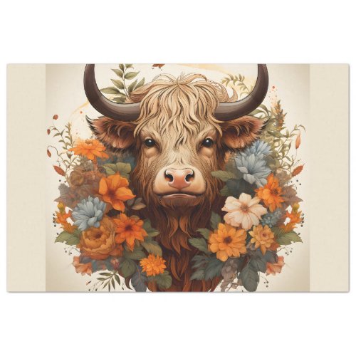 A Floral Highland Cow Series Design 4 Tissue Paper