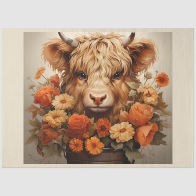 A Floral Highland Cow Series Design 5 Tissue Paper (Front)