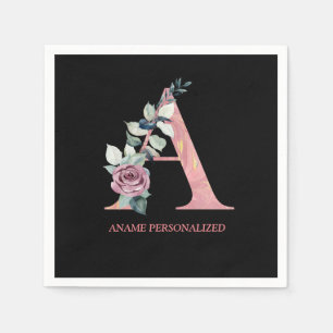 A Floral Monogram Name Letters Pink Agate Napkins