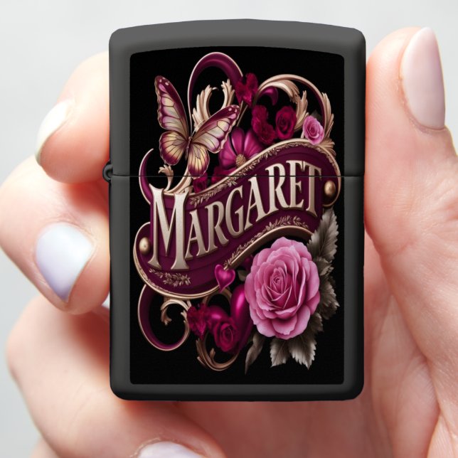 A Floral Nameplate for Margaret Zippo Lighter (In Hand)