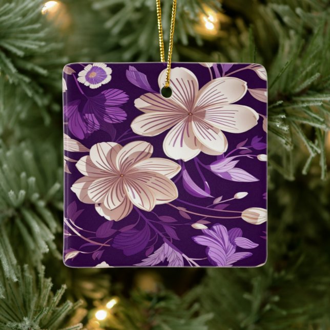 A floral pattern with purple background ceramic ornament (Tree)