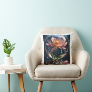 a flower blossoming with jewelry, inside a floatin throw pillow