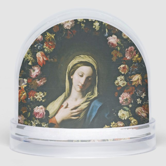 A Flower Garland Surrounding the Virgin Snow Globe (Front)