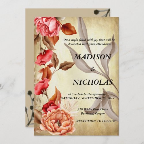 A flowery rustic botanical wedding invitation