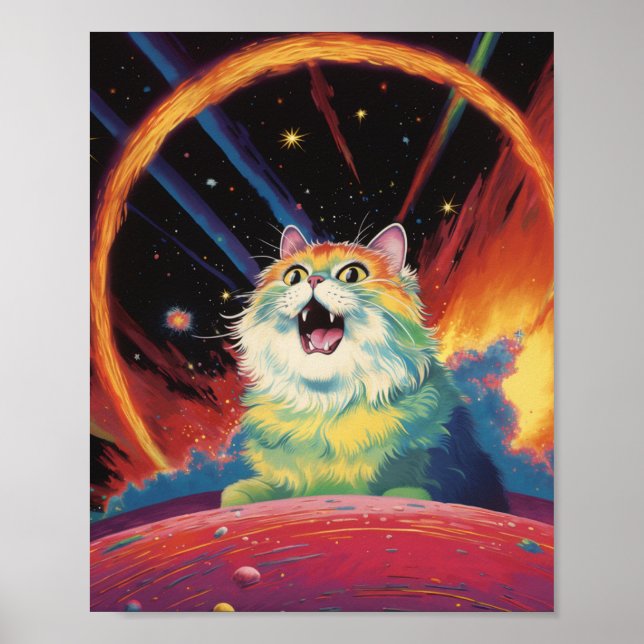 A Fluffy White Cat in Space Poster (Front)