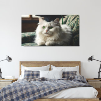 A fluffy white cat wearing a graduation cap canvas print