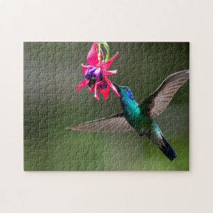 A Flying Iridescent Hummingbird Savors Nectar Jigsaw Puzzle