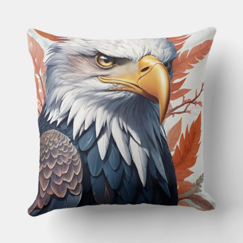 a focused and committed eagle throw pillow