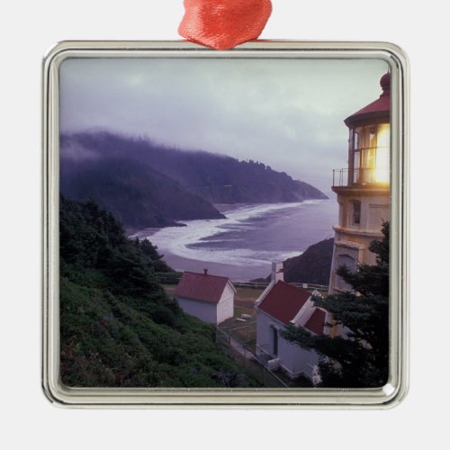 A foggy day on the Oregon coast at the Heceta Metal Ornament