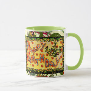 A folk art Russian Happy Birthday Cup