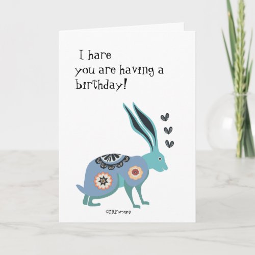 A folk art style blue rabbit for your card message