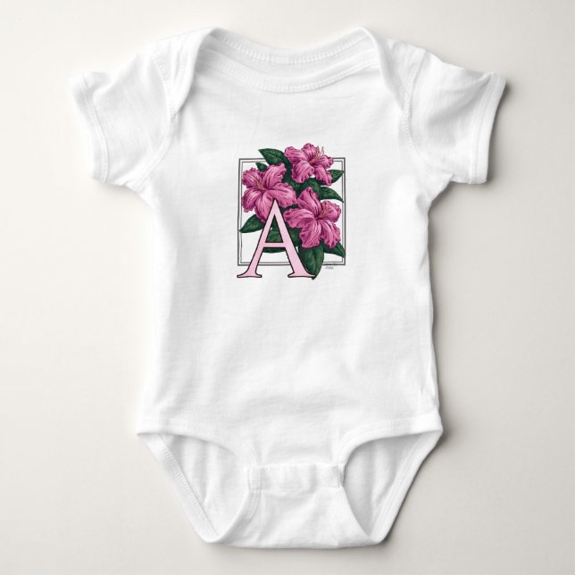 A for Azalea Flower Monogram Baby Clothes Baby Bodysuit (Front)