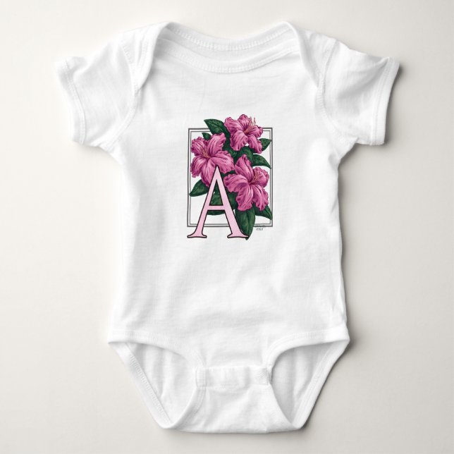 A for Azalea Flower Monogram Baby Clothes Bodysuit (Front)