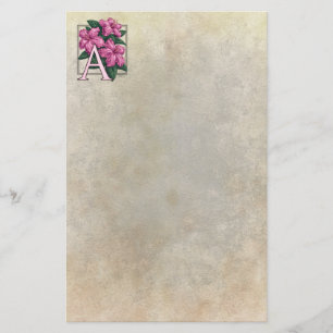 A for Azalea Flower Monogram Parchment Stationary Stationery