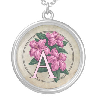 A for Azalea Flower Monogram Round Necklace