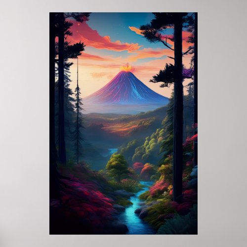 A Forest Edge Facing the Mighty Volcano Poster
