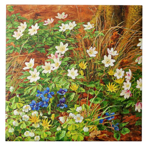 A Forest Floor with Anemones and Violets Ceramic Tile