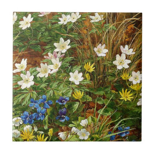 A Forest Floor with Anemones and Violets Ceramic Tile