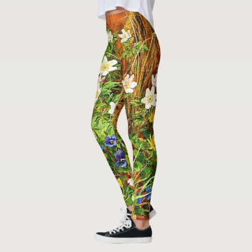 A Forest Floor with Anemones and Violets Leggings