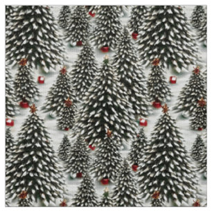 A Forest of Snow Covered Christmas Trees Fabric