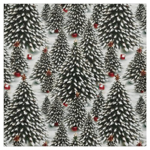A Forest of Snow Covered Christmas Trees  Fabric