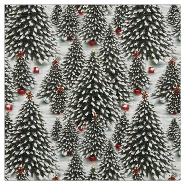 A Forest of Snow Covered Christmas Trees  Fabric (Swatch)