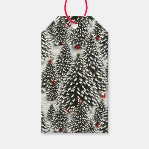 A Forest of Snow Covered Christmas Trees  Gift Tags