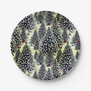 A Forest of Snow Covered Christmas Trees Paper Plates