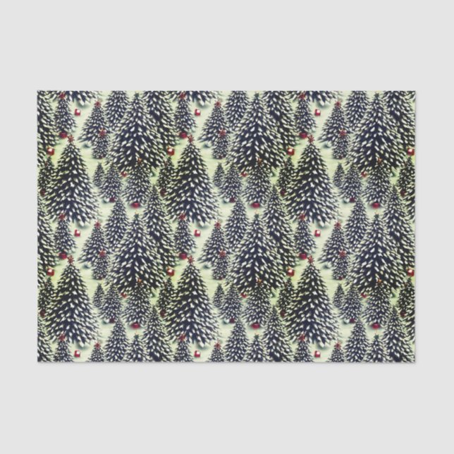 A Forest of Snow Covered Christmas Trees Tissue Paper (Front)