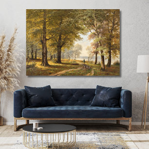 A Forest Path with Hiker in Autumn Canvas Print