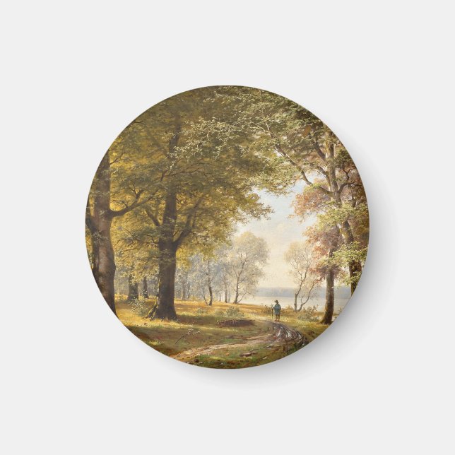 A Forest Path with Hiker in Autumn Magnet (Front)