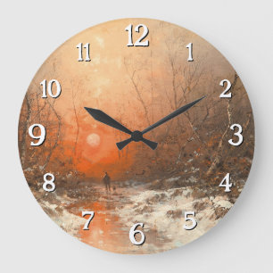 A Forest Path with Hunter at Sunset  Large Clock