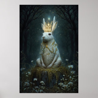 A four-eared crowned hare sits on a stump poster