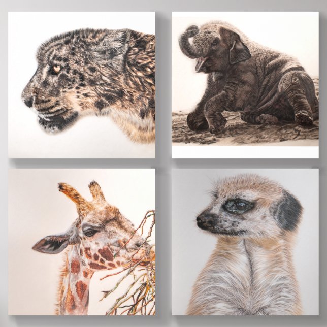 A four piece animal wildlife tile decor (Front Set)