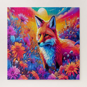 A fox in a colorful field of flowers. jigsaw puzzle