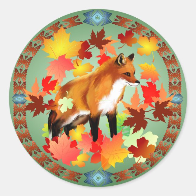 A FOX in FALL Classic Round Sticker (Front)