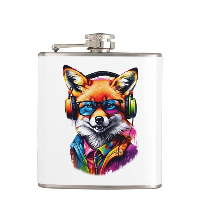 A fox in headphones and glasses flask (Front)