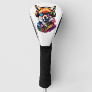 A fox in headphones and glasses golf head cover