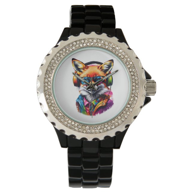 A fox in headphones and glasses watch (Front)