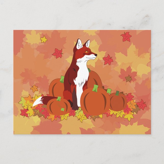 A Fox in the Pumpkin Patch Postcard (Front)