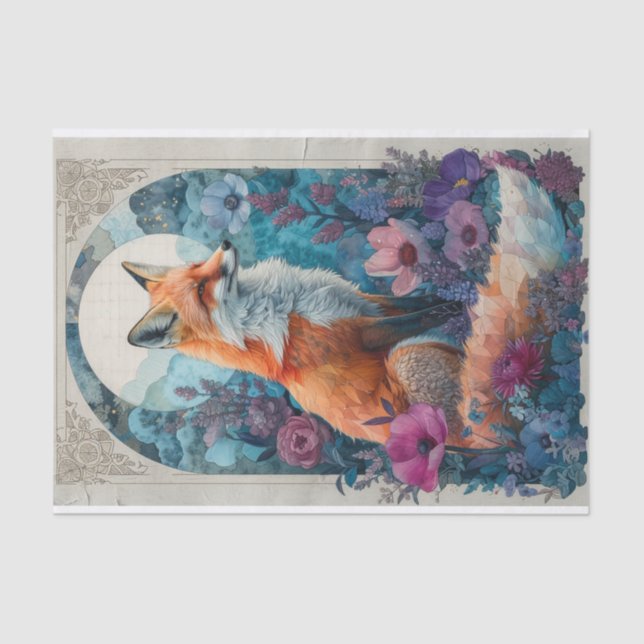A fox with cubist elements in the flowers tissue paper (Front)