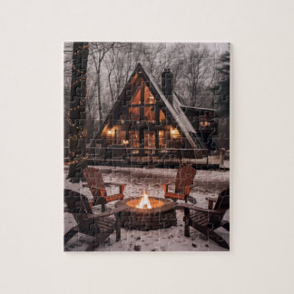 A-frame Cabin house Christmas Jigsaw Puzzle